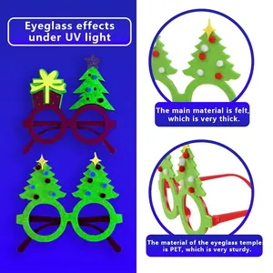 Fluorescent Christmas felt glasses featuring Santa belt and snowflake patterns
