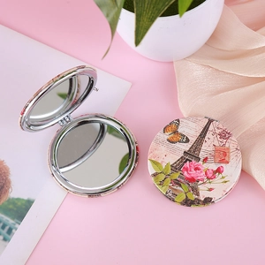 Retro Eiffel Tower pocket mirror with double-sided folding design and rose pattern