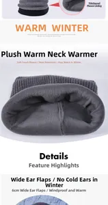 Détail du cache-col d'hiver avec protection d'oreilles de 6 cm et doublure polaire