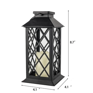 Retro black outdoor lantern with LED candle, height 8.7 inches and base 4.1 inches