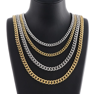 Hip hop style gold and silver titanium steel Cuban link necklaces in multiple lengths