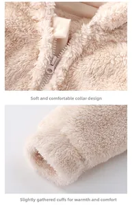 Detail showing the reinforced neckline and ribbed elastic cuffs of the plush fleece jacket