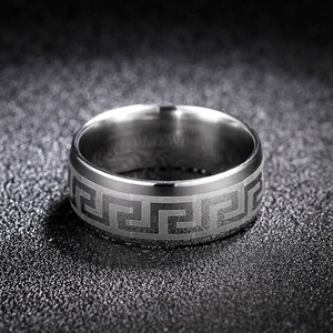 Classic silver 316L stainless steel ring with 8mm Greek key pattern engraving