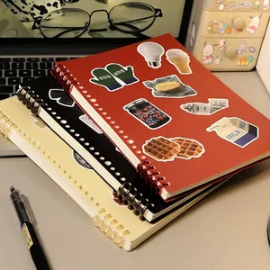 DIY spiral PP loose-leaf notebook in red, black and beige with creative cover stickers
