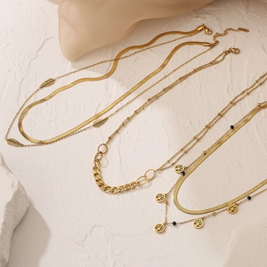 Double Layer Necklace Titanium Steel Tree Of Life Leaf Pendant Snake Chain Gold Plated Jewelry For Women