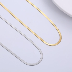 3mm flat stainless steel snake chain necklaces in gold and silver finish options