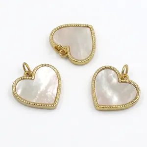 Heart Shaped Shell Pendant 18K Gold Plated Brass Mother Of Artificial Pearl Jewelry Charm Necklace Bracelet Accessory Beaded Edge