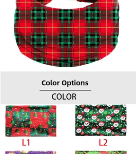 Macro detail of elastic Christmas headband fabrics featuring festive tartan and tree patterns