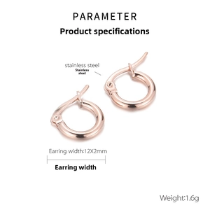 Detailed parameter display of rose gold stainless steel hoop earrings size 12x2mm