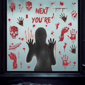 Halloween Window Clings PVC Horror Blood Handprints Footprints Ghost Shadow Spooky Wall Decals Party Decoration