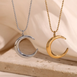 French style 18K gold and silver crescent moon pendant necklaces with bead chains