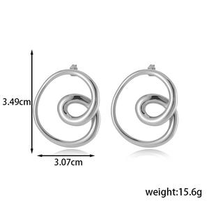 Minimalist silver geometric twisted earrings with 3.49cm height and 3.07cm width
