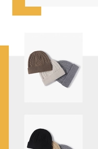 Close-up detail of cable knit patterns and textures on winter wool beanie hats