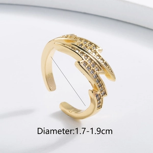 Irregular geometric lightning ring in 18K gold plated copper with cubic zirconia