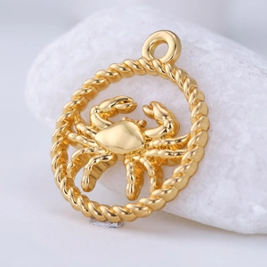 Golden vintage cancer zodiac crab pendant with rope texture border for DIY jewelry making