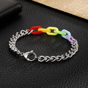 Hip hop rainbow acrylic and stainless steel chain bracelet for men and women
