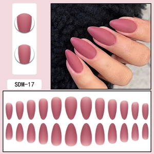 Matte almond press-on nails in dusty rose color with 24-piece full set layout