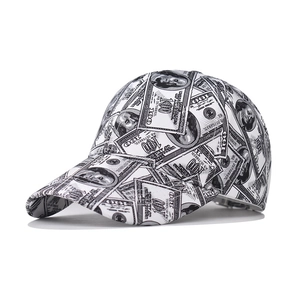 Dollar Bill Print Baseball Cap Cotton Adjustable Hip Hop Streetwear Sun Protection Curved Brim Hat For Men Women