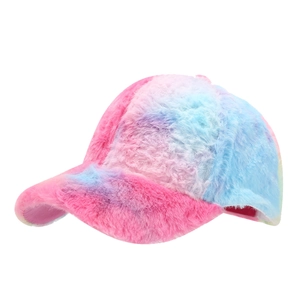 Berretto da baseball in peluche tie-dye da donna in ecopelliccia rosa e viola