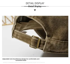 Macro detail of adjustable bronze metal buckle and washed canvas strap on vintage military cap