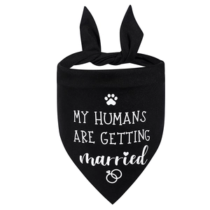 Close-up of black pet wedding bandana with My Humans Are Getting Married print
