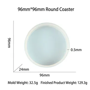 Thick round silicone mold for DIY resin coasters with dimensions 96mm by 24mm