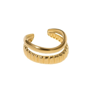 Minimalist double-layered 18K gold plated stainless steel ring with pleated texture