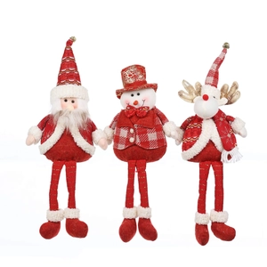 Three-piece Christmas plush gnome set featuring Santa, snowman, and reindeer knit dolls