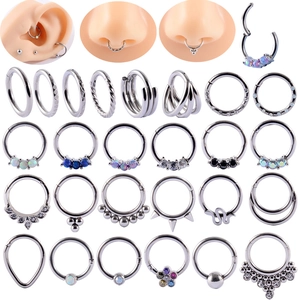 G23 Titanium Stainless Steel Nose Ring Hinged Segment Clicker Opal Zircon Snake Hoop Earrings Septum Helix Piercing Jewelry