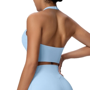Set yoga celeste con schiena scoperta e leggings a vita alta con imbottiture per il fitness