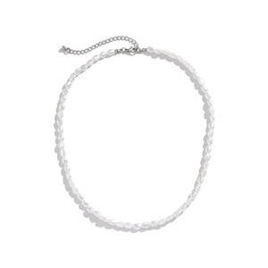 Men's baroque pearl necklace with irregular white beads and stainless steel clasp