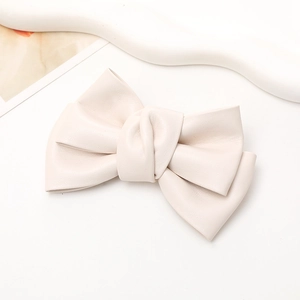 Elegant cream faux leather pleated bow accessory for DIY phone cases and hair decor