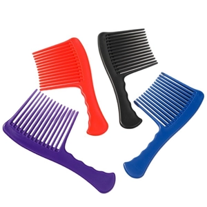 Set of four professional wide tooth hair combs in red, black, blue and purple colors