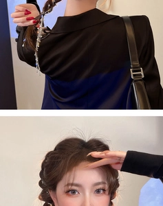 Detailed view of silver star chain hairpiece on professional braided ponytail style