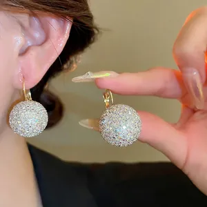 Colorful Rhinestone Ball Drop Earrings With Silver Earring Post Alloy Sparkling Spherical Pendant Fashion Jewelry For Women