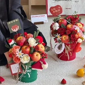 Christmas Gift Box Round Hug Bucket Special Paper Hot Stamping Flower Packaging Holiday Party Decor