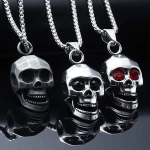Collana Con Pendente Teschio Hip Hop Acciaio Inossidabile Vintage Punk Rock Con Occhi In Zirconia Rossi Neri Da Uomo