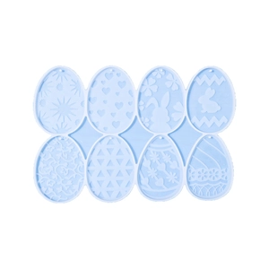 8-cavity Easter egg silicone mold with rabbit and floral relief patterns for DIY crafts