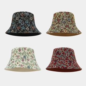 Retro Floral Cotton Jacquard Bucket Hat For Women Outdoor Sun Protection Ethnic Style Packable Fisherman Cap