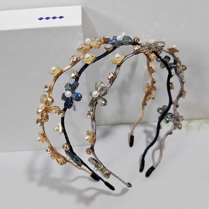 Kristall Blume Künstliche Perle Haarreif Elegant Koreanischen Stil Dünnen Metall Stoff Umwickelt Haarband Für Frauen
