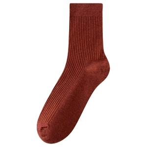 Classic ribbed crew socks for men in rust red premium knit cotton for sport or business