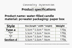 Detailed size and weight chart for the Christmas LED candle snow globe ornaments