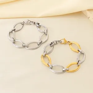 Chunky Oval Link Bracelet Stainless Steel Hollow Geometric Industrial Style Jewelry For Men Women Dual Tone Silver Gold