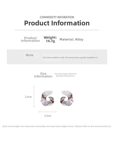 Size guide for geometric spiral earrings showing 3.5cm height and 14.7g alloy weight