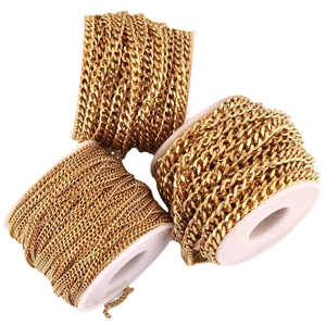 Golden stainless steel Cuban link chain rolls for DIY jewelry necklace making