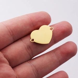 Gold vacuum-plated stainless steel heart pendant with dual side loops for DIY jewelry