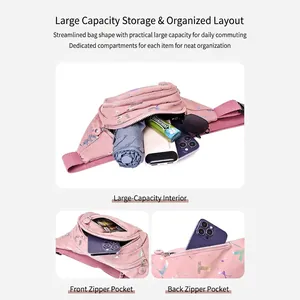 Sac banane en nylon rose avec imprimé graffiti et plusieurs poches de rangement