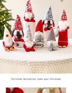 Detail of Christmas gnomes with knitted hats and faux fur beards on a festive display