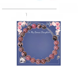 Bracelet en pierre zèbre rose avec breloque cœur et carte pour sa fille bonus