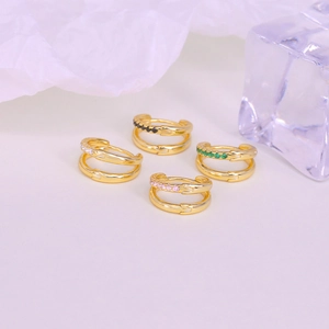 S925 sterling silver double-layer hoop earrings with colorful zircon stones in gold finish